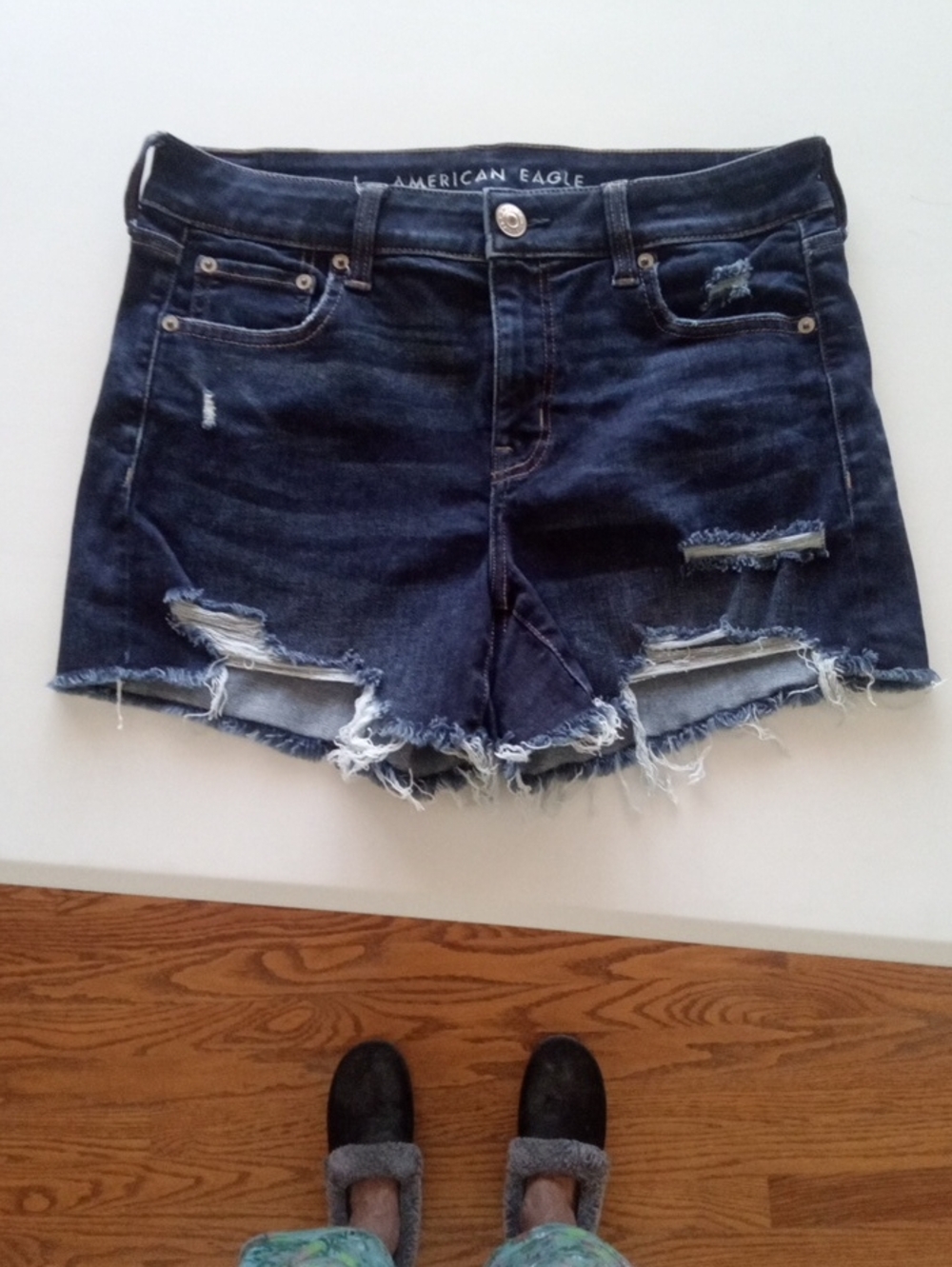 American Eagle Outfitters Dark Blue Distressed Denim Cutoff Shorts